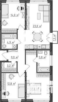 3-к квартира, вторичка, 91м2, 1/9 этаж
