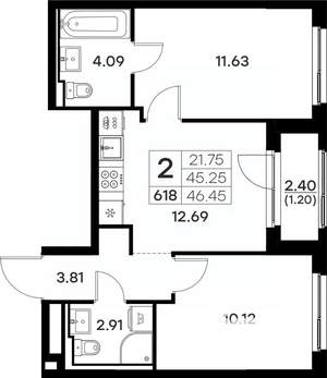 2-к квартира, вторичка, 46м2, 4/17 этаж