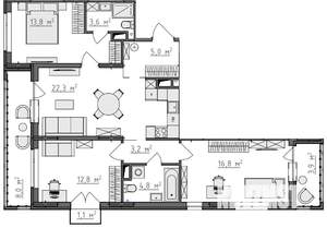 3-к квартира, вторичка, 89м2, 8/9 этаж