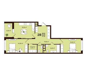 2-к квартира, вторичка, 77м2, 5/17 этаж