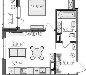 1-к квартира, вторичка, 45м2, 7/9 этаж
