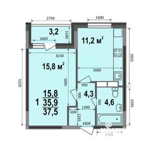 1-к квартира, строящийся дом, 38м2, 15/17 этаж