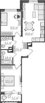 2-к квартира, вторичка, 63м2, 3/9 этаж