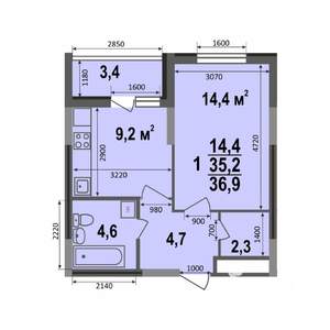 1-к квартира, строящийся дом, 37м2, 1/17 этаж