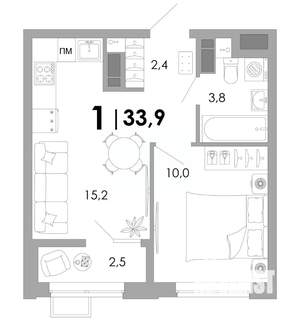 1-к квартира, вторичка, 34м2, 14/16 этаж