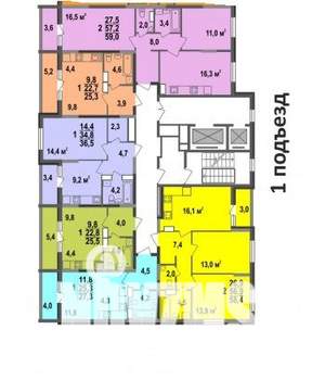 2-к квартира, строящийся дом, 58м2, 13/17 этаж