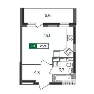 Студия квартира, строящийся дом, 26м2, 5/17 этаж