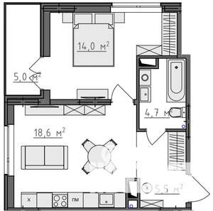 1-к квартира, вторичка, 45м2, 7/9 этаж