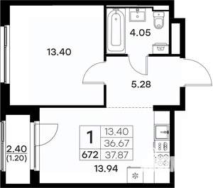 1-к квартира, вторичка, 38м2, 9/17 этаж