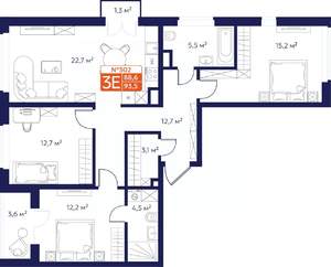 3-к квартира, вторичка, 91м2, 2/9 этаж