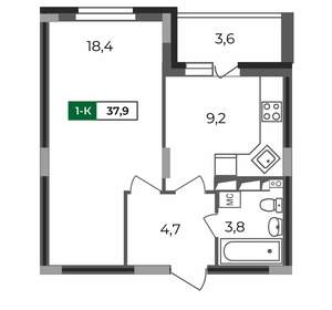 1-к квартира, вторичка, 38м2, 15/17 этаж