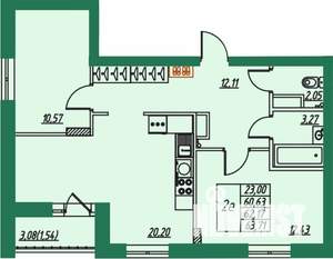 2-к квартира, строящийся дом, 62м2, 3/8 этаж