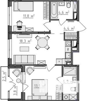 2-к квартира, вторичка, 60м2, 2/9 этаж