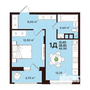 1-к квартира, строящийся дом, 43м2, 3/17 этаж