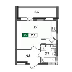 Студия квартира, строящийся дом, 26м2, 16/17 этаж