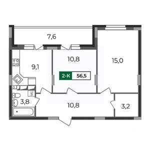 2-к квартира, строящийся дом, 57м2, 4/17 этаж