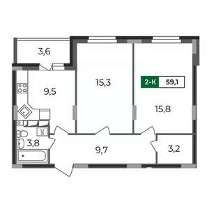 2-к квартира, строящийся дом, 59м2, 5/17 этаж