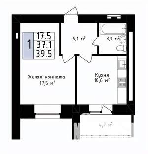 1-к квартира, вторичка, 40м2, 2/14 этаж