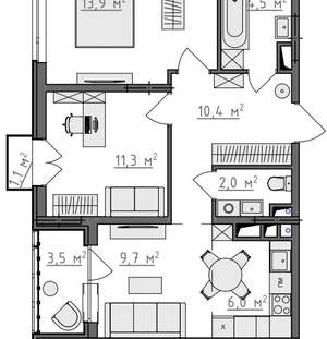 2-к квартира, вторичка, 60м2, 5/9 этаж