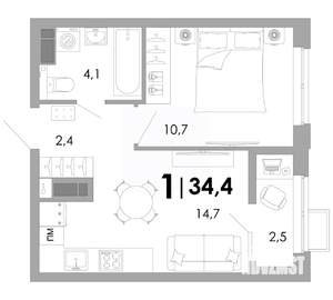 1-к квартира, вторичка, 34м2, 3/16 этаж