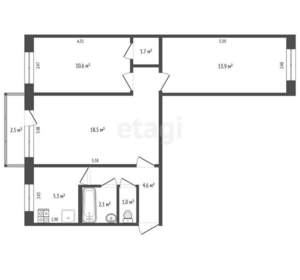 3-к квартира, вторичка, 58м2, 2/5 этаж