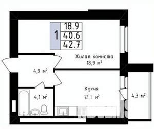 1-к квартира, вторичка, 43м2, 13/14 этаж