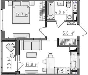 1-к квартира, вторичка, 40м2, 7/9 этаж