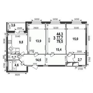 3-к квартира, строящийся дом, 80м2, 5/17 этаж