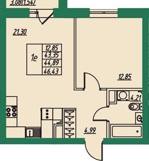 1-к квартира, вторичка, 45м2, 1/8 этаж