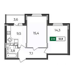 2-к квартира, строящийся дом, 52м2, 1/17 этаж