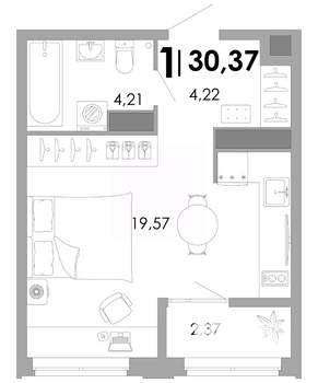 1-к квартира, вторичка, 30м2, 13/17 этаж