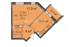 1-к квартира, вторичка, 38м2, 13/17 этаж