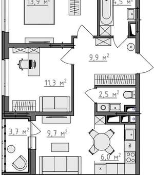 2-к квартира, вторичка, 60м2, 7/9 этаж