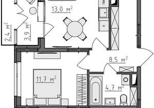 1-к квартира, вторичка, 41м2, 5/9 этаж