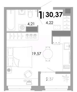 1-к квартира, вторичка, 30м2, 16/17 этаж