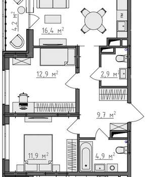 2-к квартира, вторичка, 61м2, 9/9 этаж