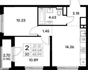 2-к квартира, вторичка, 46м2, 4/17 этаж