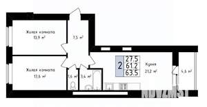 2-к квартира, вторичка, 64м2, 13/14 этаж