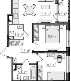 2-к квартира, вторичка, 58м2, 8/9 этаж