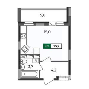 Студия квартира, строящийся дом, 26м2, 17/17 этаж