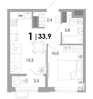 1-к квартира, вторичка, 34м2, 7/16 этаж