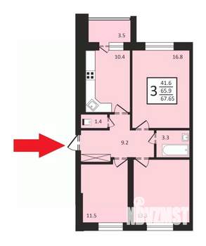 3-к квартира, вторичка, 66м2, 3/4 этаж