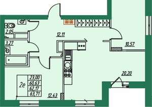 2-к квартира, вторичка, 62м2, 2/8 этаж