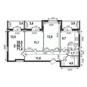 3-к квартира, вторичка, 71м2, 5/17 этаж