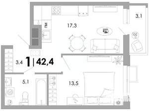 1-к квартира, вторичка, 42м2, 2/16 этаж