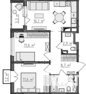 2-к квартира, вторичка, 58м2, 2/9 этаж
