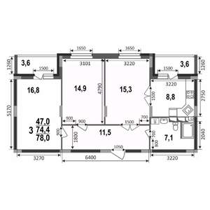 3-к квартира, вторичка, 78м2, 1/17 этаж