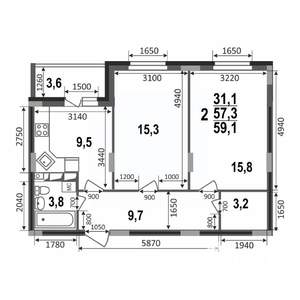 2-к квартира, строящийся дом, 59м2, 13/17 этаж