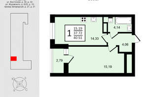 1-к квартира, вторичка, 41м2, 6/9 этаж