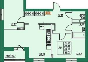 2-к квартира, вторичка, 62м2, 2/8 этаж